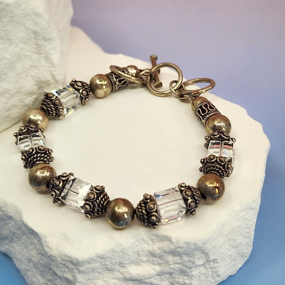Silpada B1147 925 Sterling Silver Faceted Crystal Bead Toggle Bracelet Retired